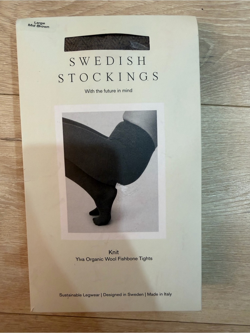 Swedish Stockings Ylva Organic Wool Tights Size L Mid-Brown Made in Italy
